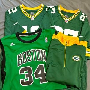 Two XL packers jerseys 1 L Boston jersey and 1 XL packers pullover